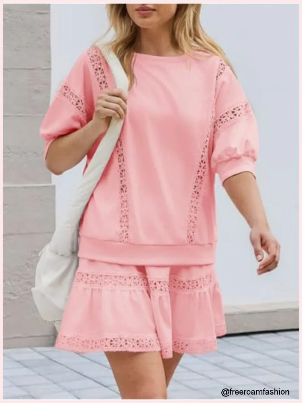 2 Piece Skirt Sets for Women Lace Trim Puff Sleeve Coquette Summer Going Out